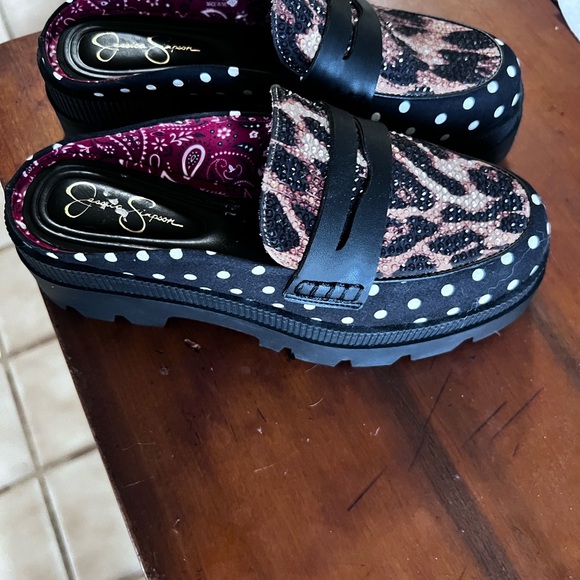 Jessica Simpson Shoes - Jessica Simpson Leopard Print and Polka Dot Mules